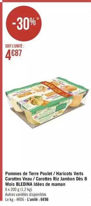 pommes de terre poulet - haricots verts carottes veau - carottes riz jambon dès 8 mois blédina idées de maman