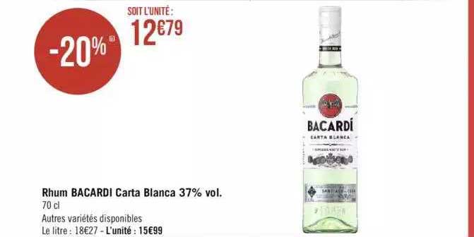 rhum bacardi carta blanca 37% vol.