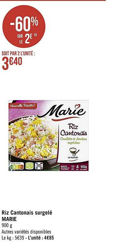 riz cantonais surgelé marie
