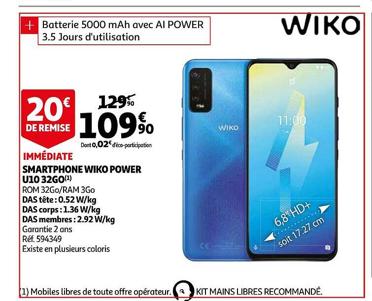 smartphone wiko power u10 32go