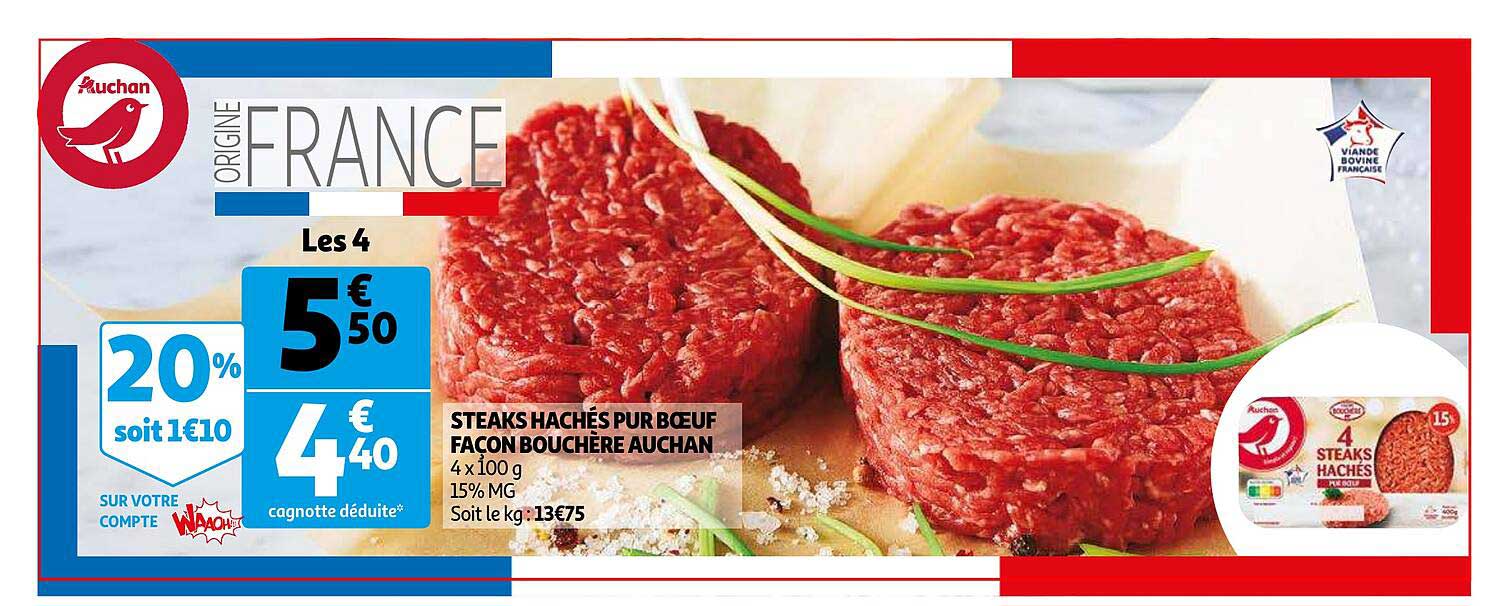 steaks hachés pur bœuf façon bouchère auchan