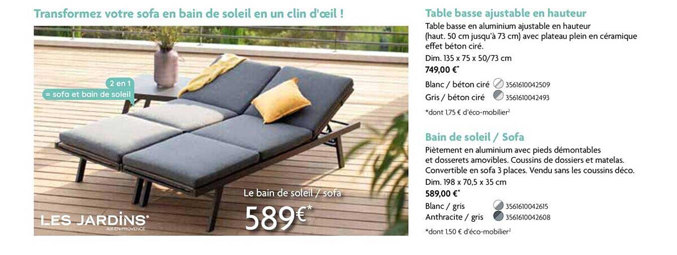 table basse ajustable en hauteur, bain de soleil - sofa