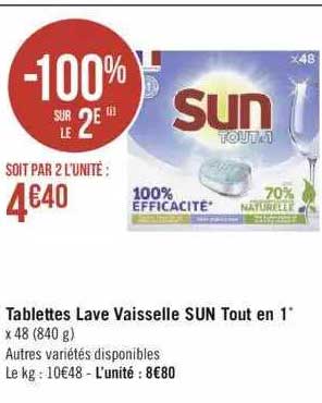tablettes lave vaisselle sun tout en 1