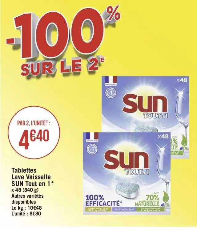 tablettes lave vaisselle sun tout en 1