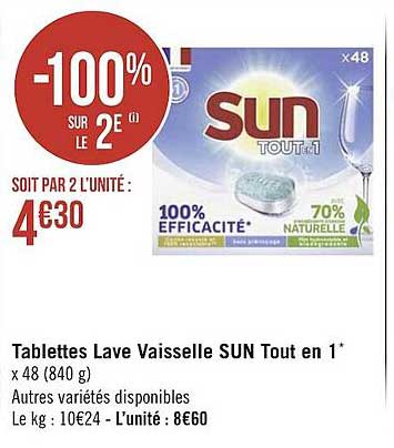 tablettes lave vaisselle sun tout en 1