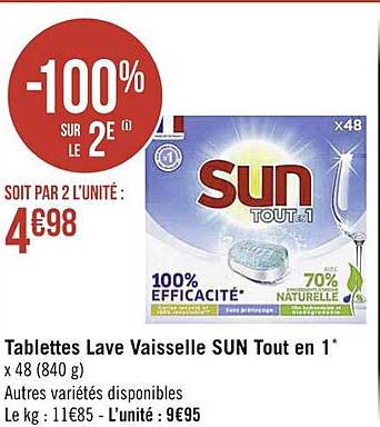 tablettes lave vaisselle sun tout en 1