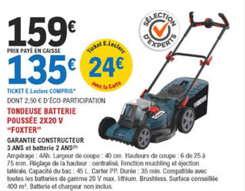 tondeuse batterie poussée 2x20 v "foxter"