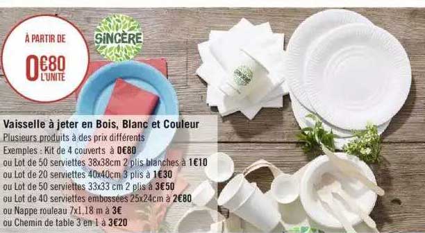 Vaisselle à Jeter En Bois, Blanc Et Couleur Sincère