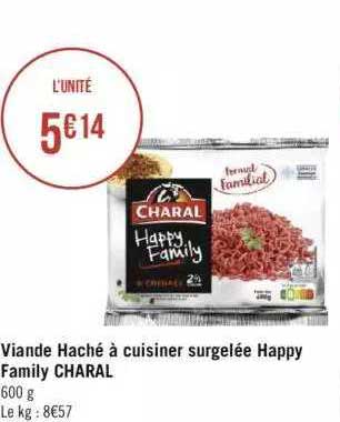 viande haché à cuisiner surgelée happy family charal