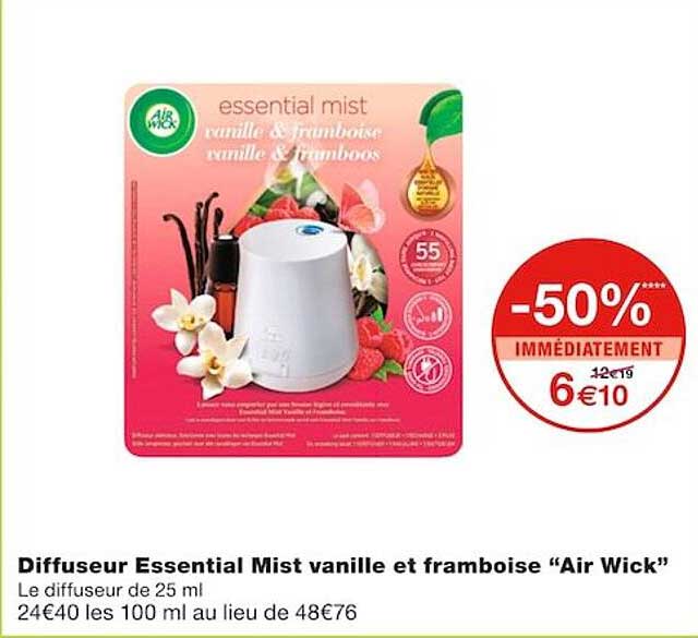 diffuseur essential mist vanille et framboise "air wick"