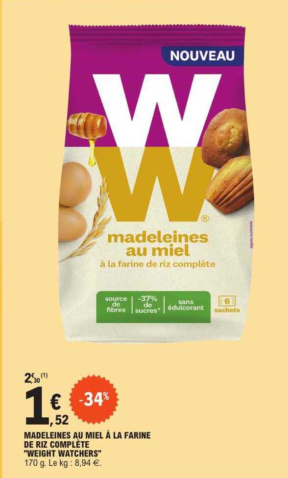 madeleines au miel à la farine de riz complète "weight watchers"