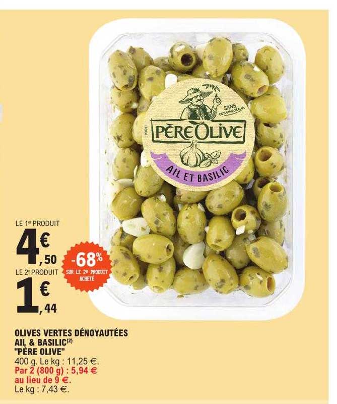 olives vertes dénoyautées ail & basilic "père olive"