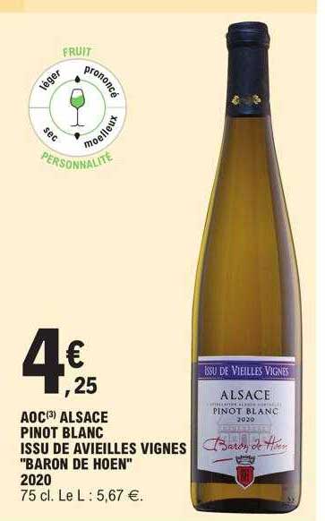 Aoc Alsace Pinot Blanc Issu De Avieilles Vignes "baron De Hoen" 2020
