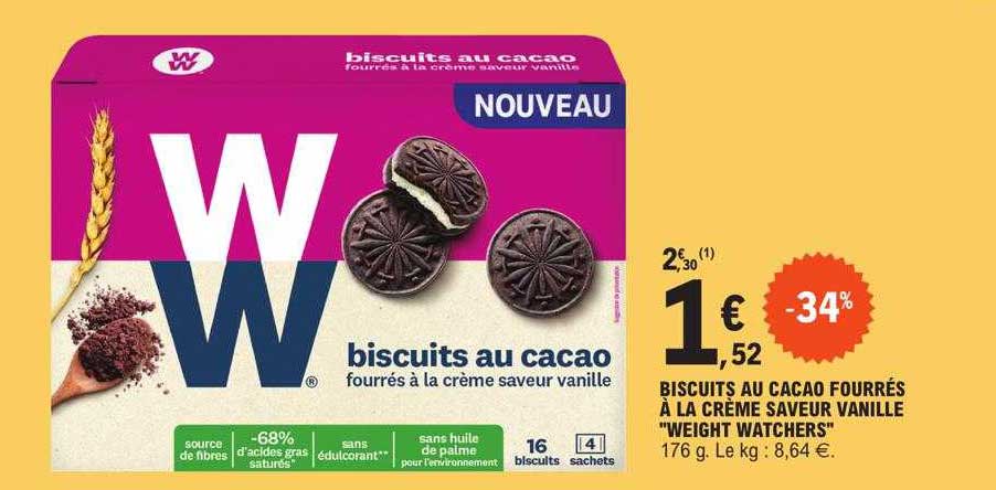 biscuits au cacao fourrés à la crème saveur vanille "weight watchers"