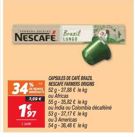 capsules de café brazil nescafé farmers origins