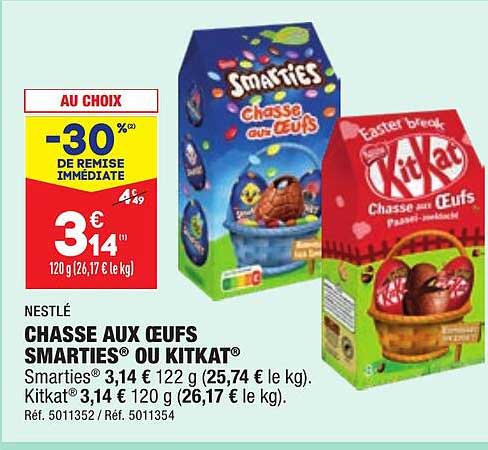 chasse aux œufs smarties ou kit kat nestlé