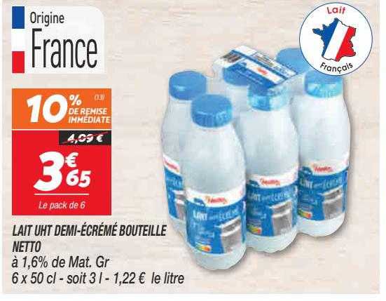 lait uht demi-écrémé bouteille netto