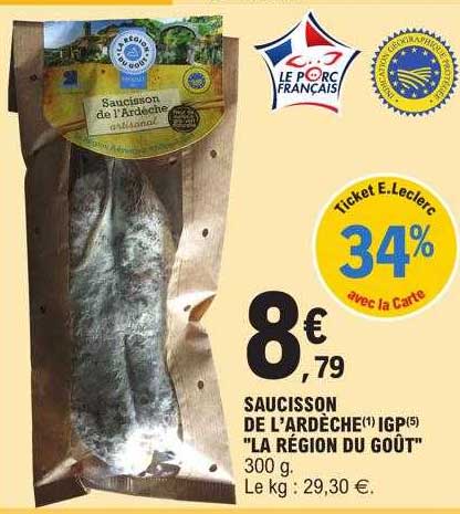 saucisson de l'ardèche igp "la région du goût"