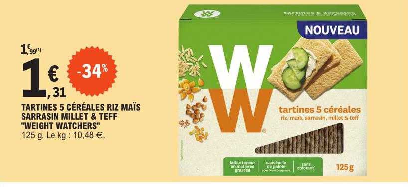 tartines 5 céréales riz maïs sarrasin millet & teff "weight watchers"