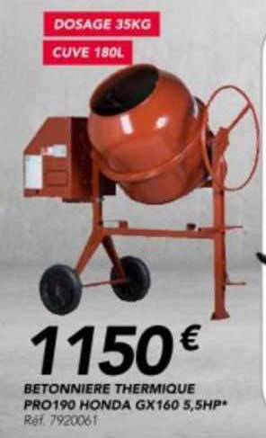 Bétonnière Thermique Pro190 Honda Gx160 5,5 Hp