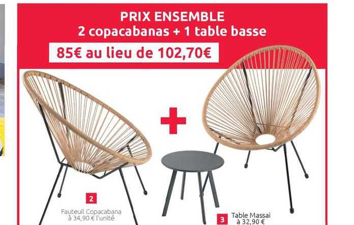 Fauteuil Copacabana, Table Massai