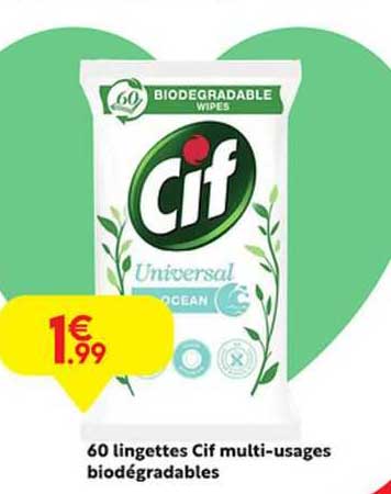 60 lingettes cif multi-usages biodégradables