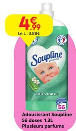 adoucissant soupline 56 doses 1.3l plusieurs parfums