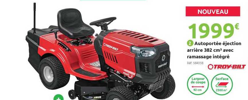 autoportée éjection arrière 382 cm³ avec ramassage intégré troy-bilt