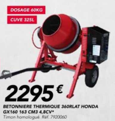 bétonnière thermique 360rlat honda gx160 163 cm³ 4,8 cv