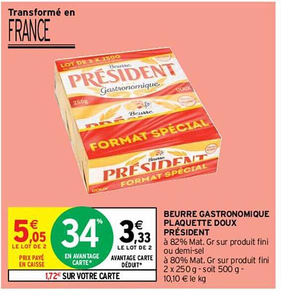 Beurre Gastronomique Plaquette Doux Président