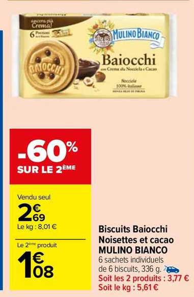 biscuits baiocchi noisettes et cacao mulino bianco