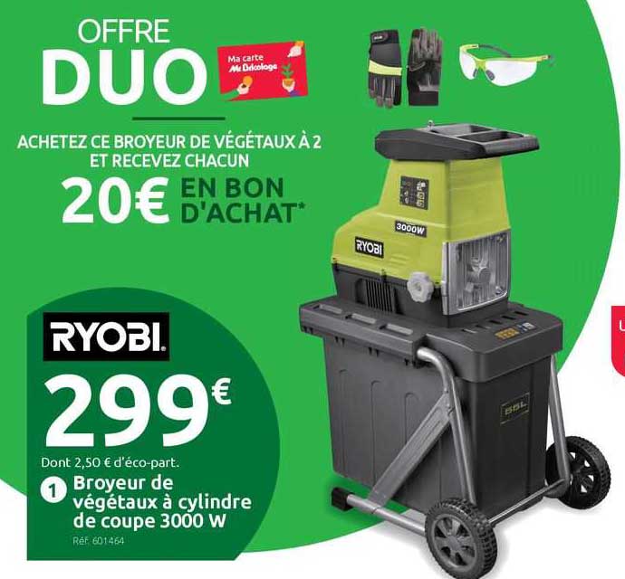 broyeur de végétaux à cylindre de coupe 3000 w ryobi