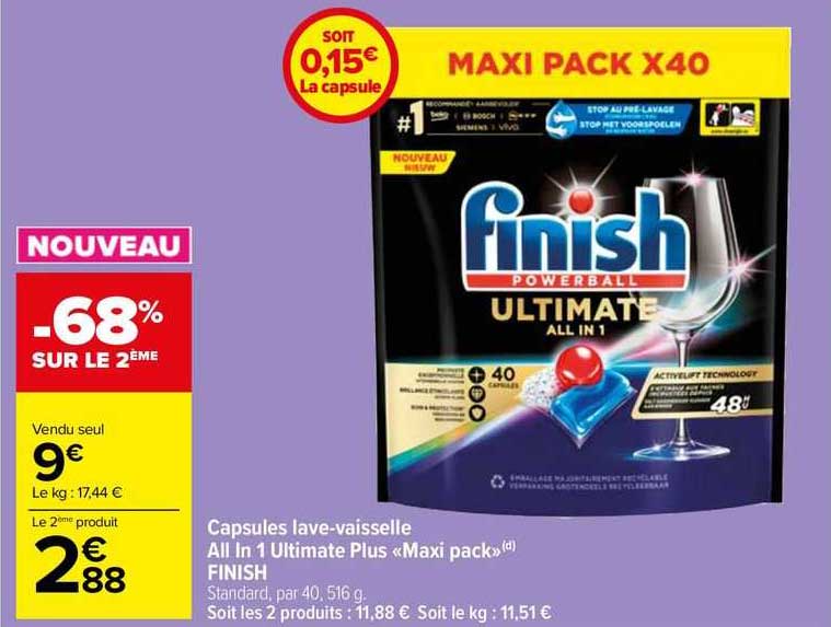 capsules lave-vaisselle all in 1 ultimate plus "maxi pack" finish