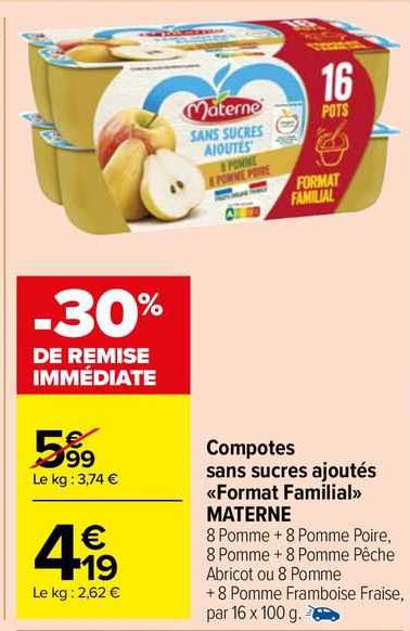 Compotes Sans Sucres Ajoutés "format Familial" Materne