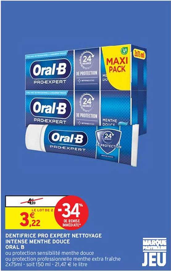 dentifrice pro expert nettoyage intense menthe douce oral b