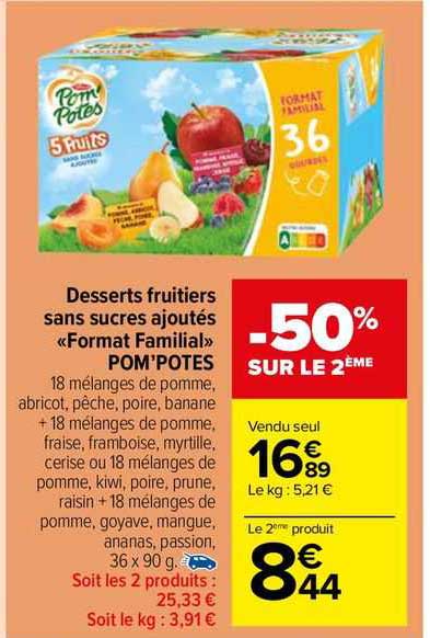 desserts fruitiers sans sucres ajoutés "format familial" pom'potes