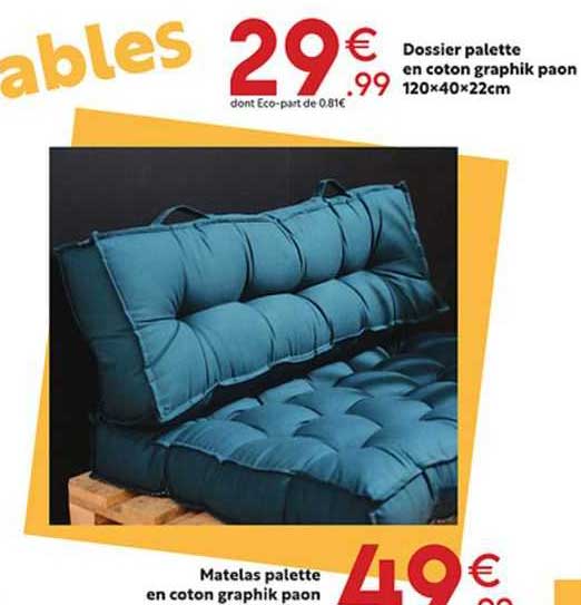 dossier palette en coton graphik paon 120x40x22cm matelas palette en coton graphik paon