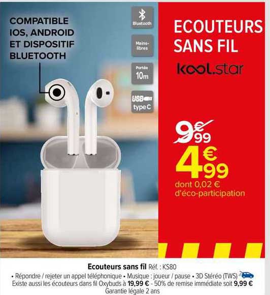 écouteurs sans fil kool star