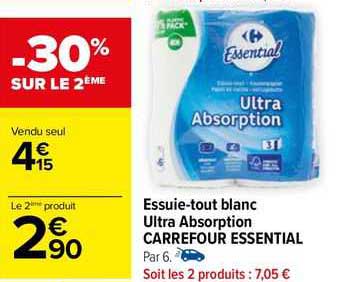essuie-tout blanc ultra absorption carrefour essential