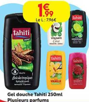 gel douche tahiti 250ml plusieurs parfums