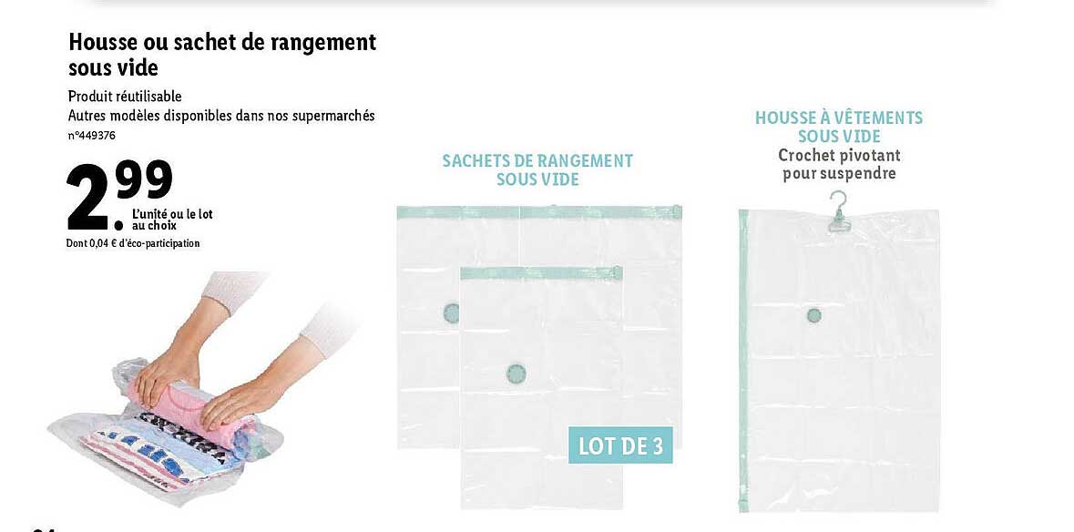 housse ou sachet de rangement sous vide