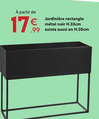 jardinière rectangle métal noir h.33cm existe aussi en h.50cm