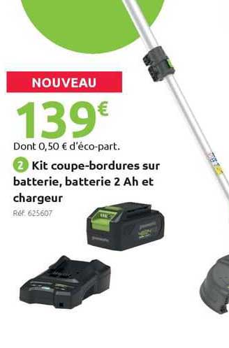 kit coupe-bordures sur batterie, batterie 2 ah et chargeur