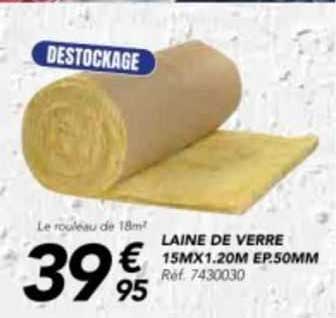 laine de verre 15 m x 1.20 m ep. 50 mm