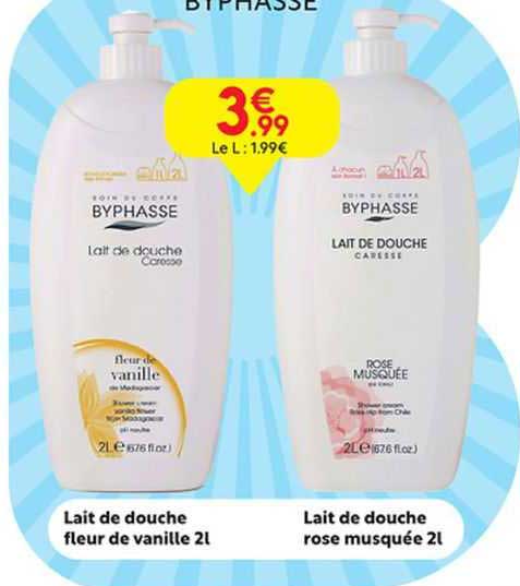 lait de douche fleur de vanille 2l ou lait de douche rose musquée 2l
