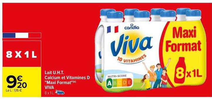 lait u.h.t. calcium et vitamines d "maxi format" viva
