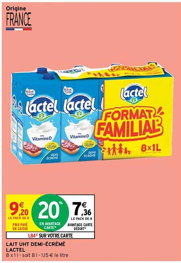 lait uht demi-écrémé lactel