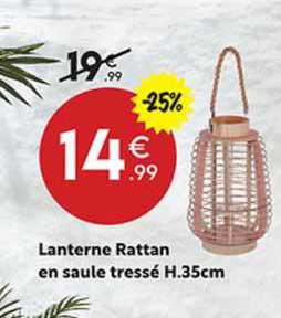 lanterne rattan en saule tressé h.35cm