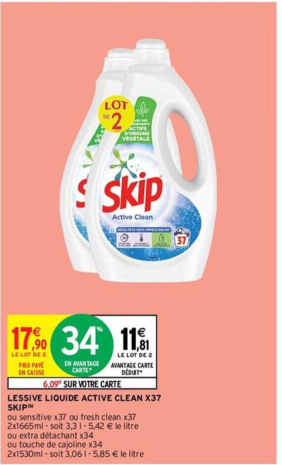 Lessive Liquide Active Clean X37 Skip