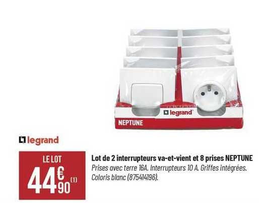 lot de 2 interrupteurs va-et-vient et 8 prises neptune legrand